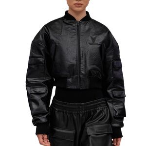 VEYND XS Black Cropped Bomber Jacket for Women